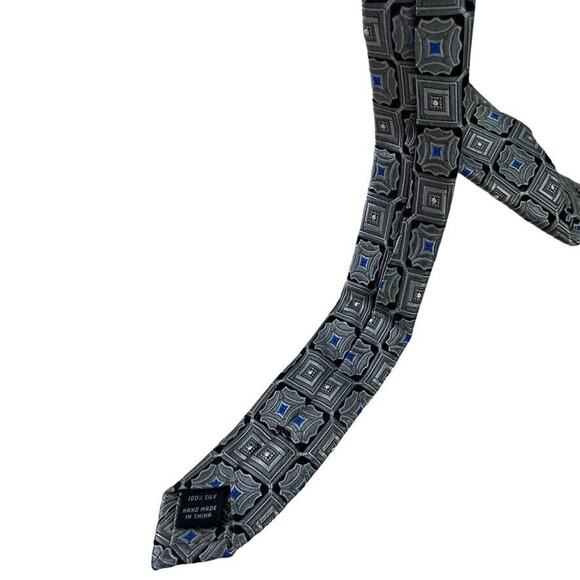 Jos Joseph A Bank Signature Collection Mens Gray Blue 100% Silk Tie Necktie 3.5" - Picture 8 of 16